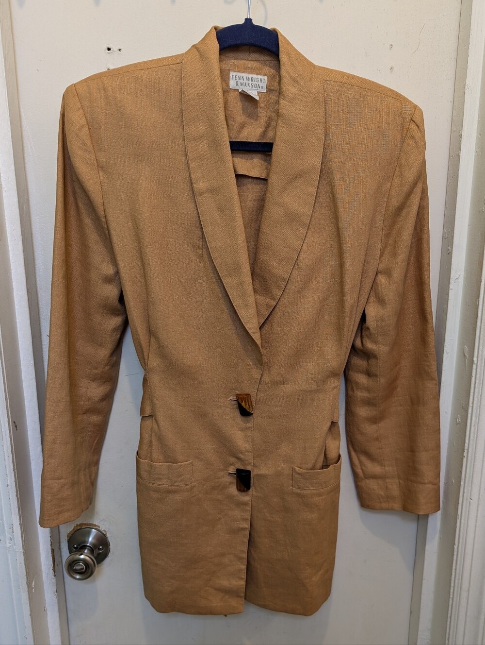 Fenn Wright & Manson Camel Linen Jacket Blazer 8 Classic Retro Business Casual